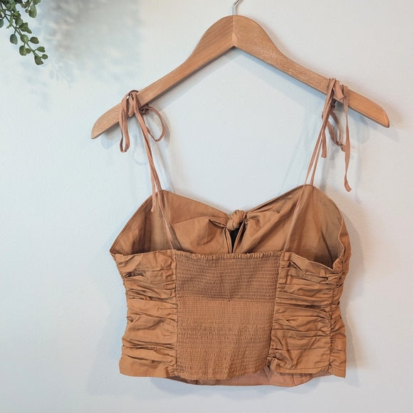 Free People Tan Ruched Tie-Front Crop Top Size M - Picture 4 of 8